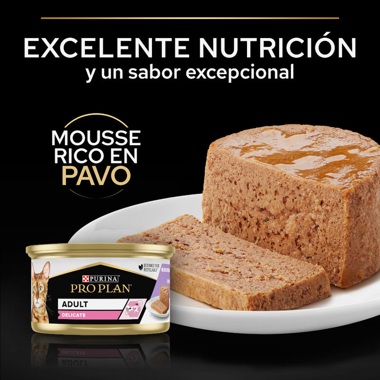 85 g Pro Plan Adult Delicate Mousse de Peru em lata para gatos ,  Imagem número 4 85 g Pro Plan Adult Delicate Mousse de Peru em lata para gatos , , large Imagem número 4